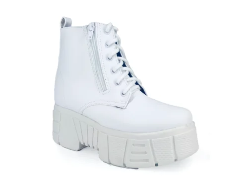 Botas De Plataforma Con Cierre Vinipiel Blanco #3000