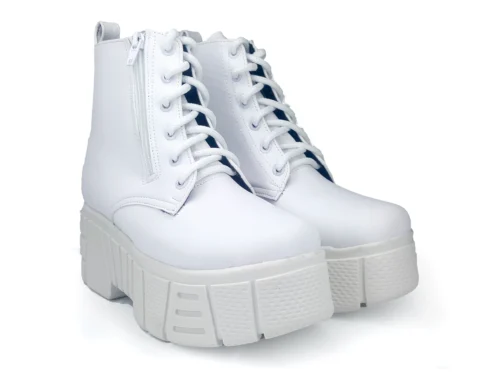 Botas De Plataforma Con Cierre Vinipiel Blanco #3000