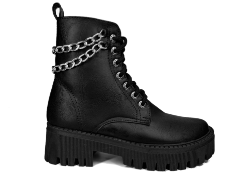 410 negro 2 Botas Plataforma Con Cadena Vinipiel Negro #410